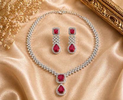 Luxury Blue Sapphire Necklace Set with Earrings for Women | Premium Crystal Jewellery - Imistyle Jewellery