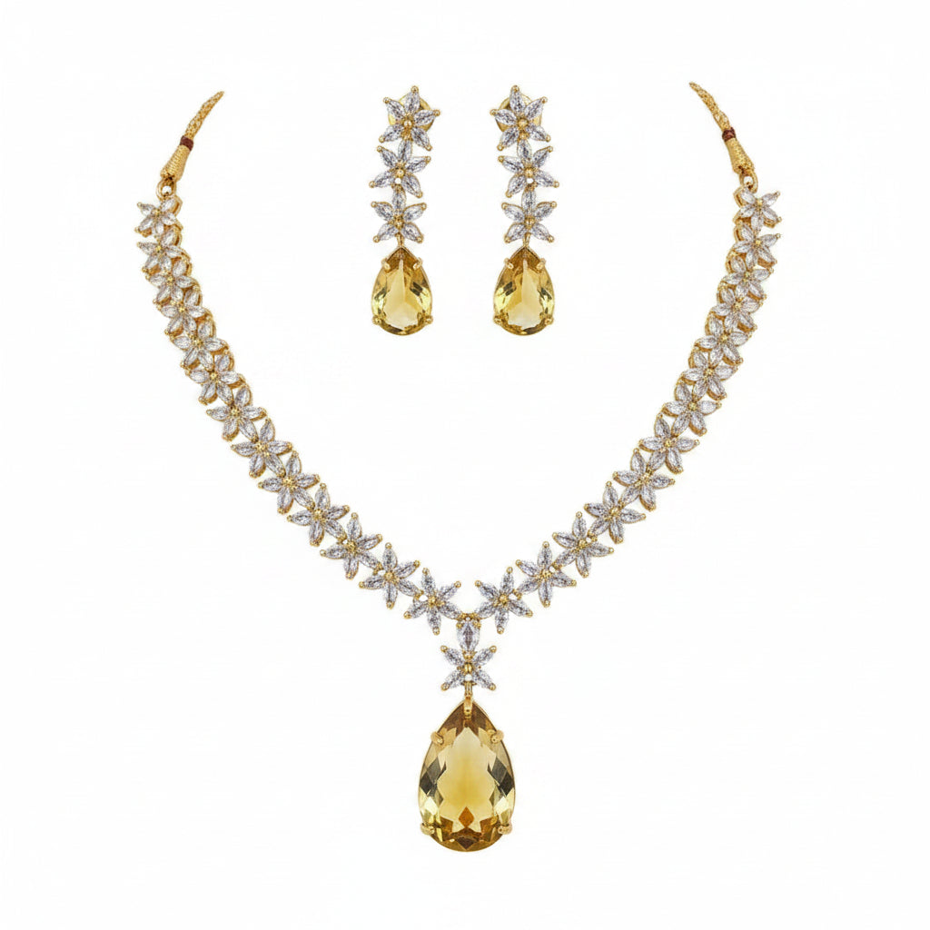 Crystal Floral Necklace Set for Women | Teardrop Pendant Party Wear Jewellery Set Imitation Jewellery | ImiStyleJewellery - Imistyle Jewellery