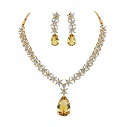 Crystal Floral Necklace Set for Women | Teardrop Pendant Party Wear Jewellery Set Imitation Jewellery | ImiStyleJewellery - Imistyle Jewellery