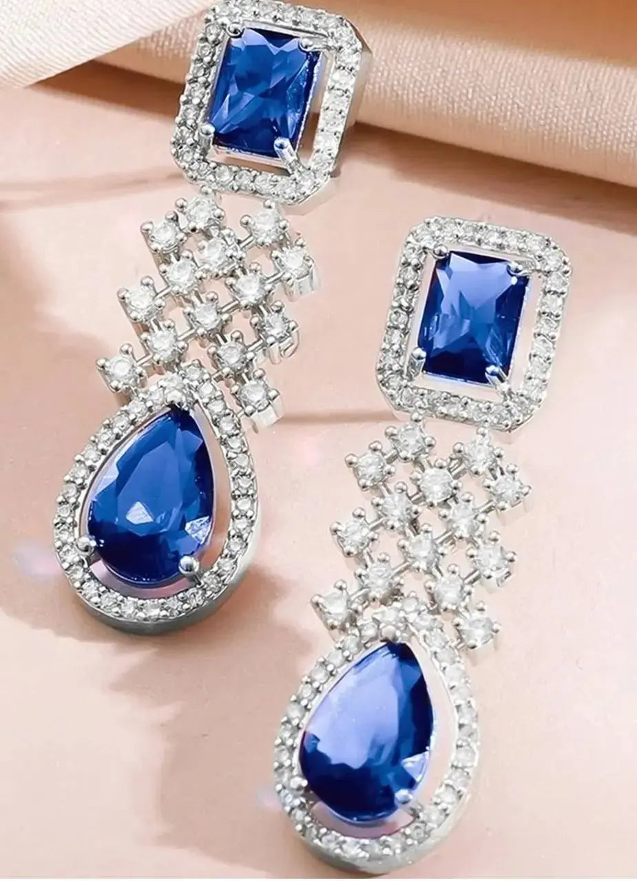 Luxury Blue Sapphire Necklace Set with Earrings for Women | Premium Crystal Jewellery - Imistyle Jewellery