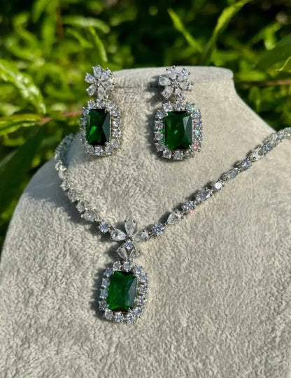 Elegant Blue Stone Necklace Set for Women | Crystal Halo Pendant Earrings Set Imitation Jewellery | ImiStyleJewellery - Imistyle Jewellery
