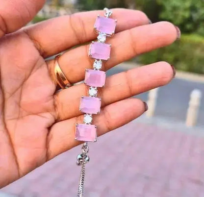 Square Crystal Adjustable Bracelet for Women | Trendy Imitation Jewellery Bracelet with Green & Pink Stones – ImistyleJewellery - Imistyle Jewellery