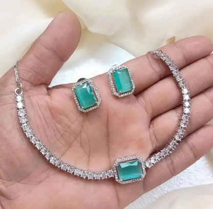 Pink Crystal Minimal Necklace Set for Women | Elegant Square Pendant Jewellery Set Imitation Jewellery | ImiStyleJewellery - Imistyle Jewellery
