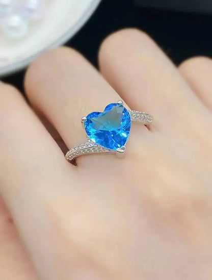Blue Heart Stone Ring for Women | CZ Diamond Adjustable Ring | Luxury Imitation Jewellery - Imistyle Jewellery