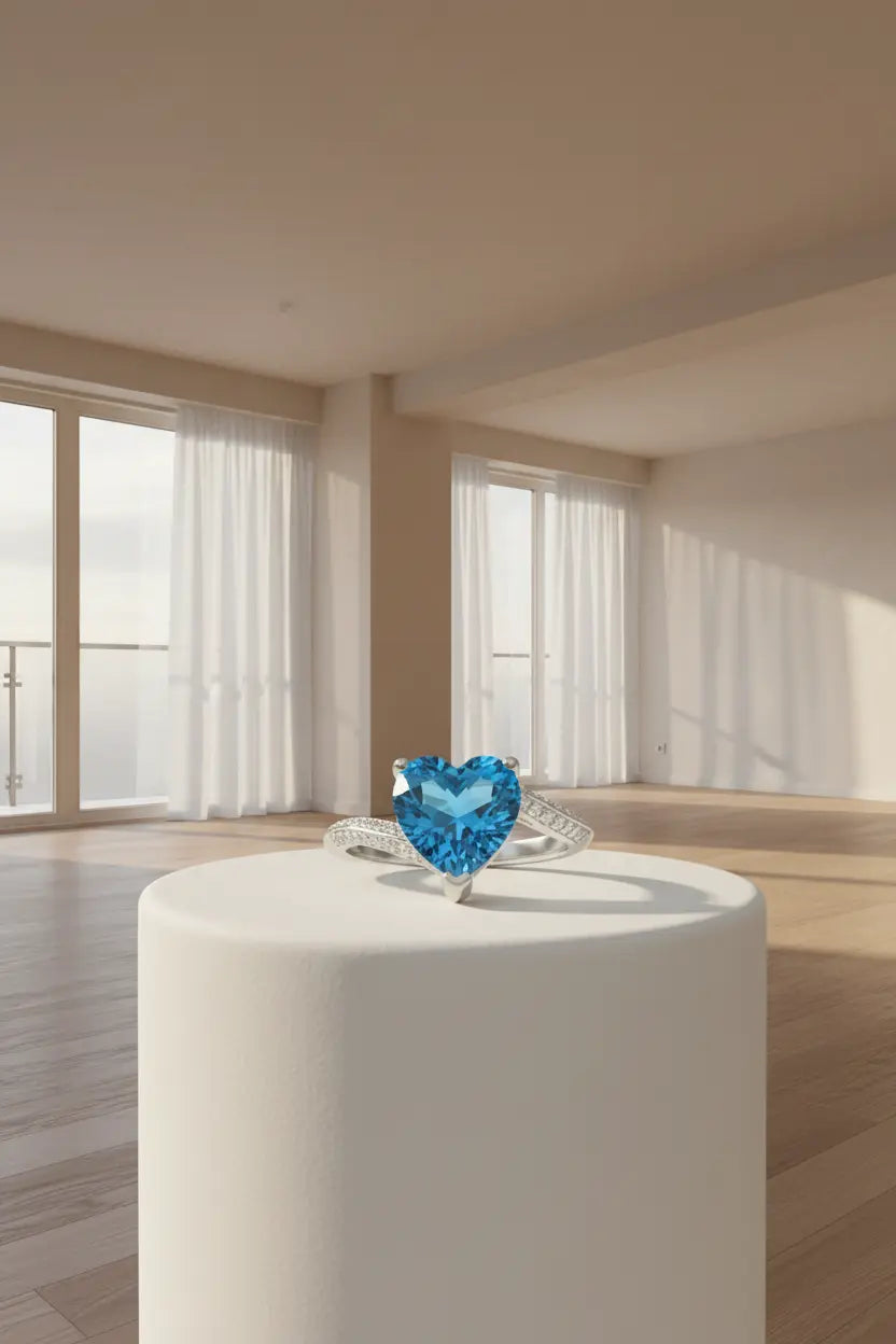 Blue Heart Stone Ring for Women | CZ Diamond Adjustable Ring | Luxury Imitation Jewellery - Imistyle Jewellery