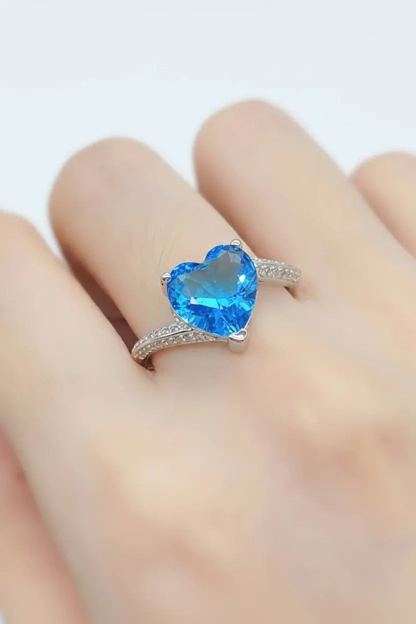Blue Heart Stone Ring for Women | CZ Diamond Adjustable Ring | Luxury Imitation Jewellery - Imistyle Jewellery