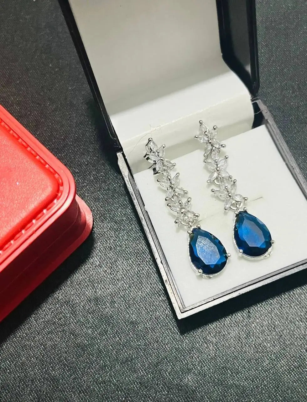 Teardrop Long Dangle Earrings for Women | Elegant Imitation Jewellery Stone Earrings (Red, Pink, Green, Blue, Yellow) – ImistyleJewellery - Imistyle Jewellery
