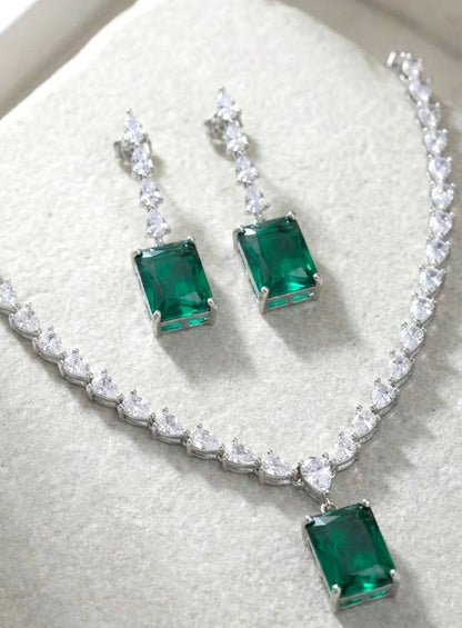 Luxury emerald green crystal necklace and earrings set for women, bridal wedding jewelry with sparkling stones