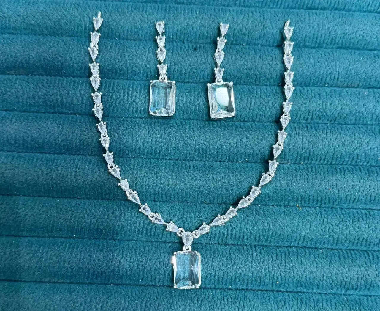 Aqua Blue Crystal Necklace Set with Earrings | Elegant Diamond Finish Imitation Jewellery for Women | ImiStyleJewellery - Imistyle Jewellery