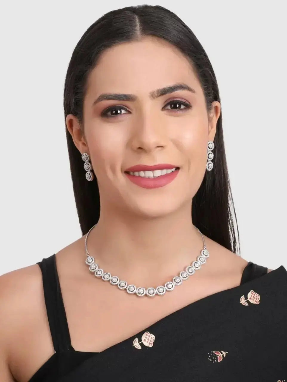 Circular Zircon Necklace Set for Women | Elegant Imitation Jewellery Round Design Necklace with Earrings – ImistyleJewellery - Imistyle Jewellery