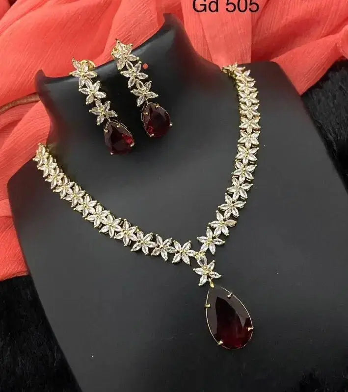 Crystal Floral Necklace Set for Women | Teardrop Pendant Party Wear Jewellery Set Imitation Jewellery | ImiStyleJewellery - Imistyle Jewellery