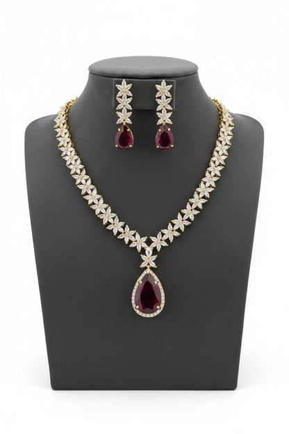 Crystal Floral Necklace Set for Women | Teardrop Pendant Party Wear Jewellery Set Imitation Jewellery | ImiStyleJewellery - Imistyle Jewellery