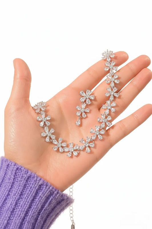 Floral Crystal Necklace Set for Women | Imitation Jewellery Diamond Look Necklace Set with Earrings - Imistyle Jewellery