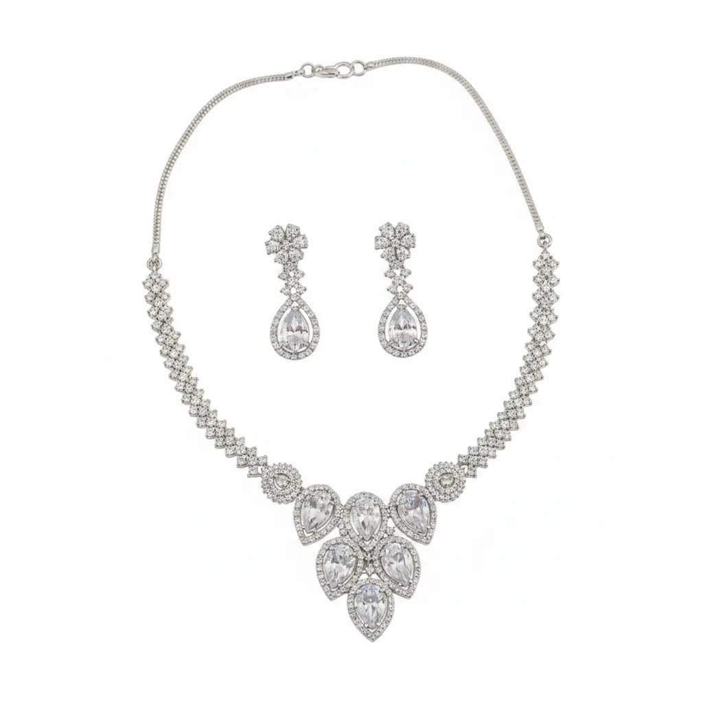 Pear Cut Crystal Necklace Set for Women | Elegant Imitation Jewellery Teardrop Design Necklace with Earrings – ImistyleJewellery - Imistyle Jewellery