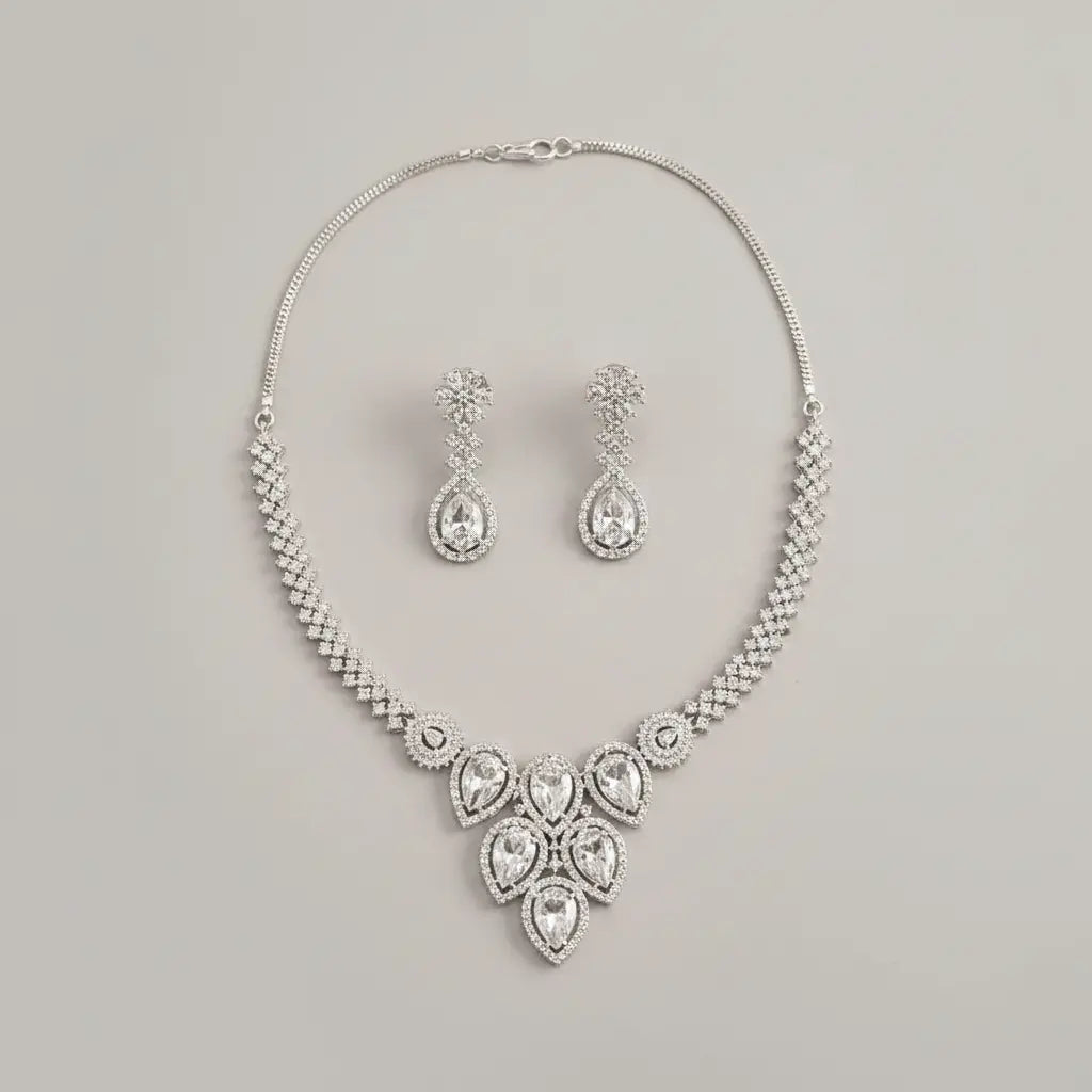 Pear Cut Crystal Necklace Set for Women | Elegant Imitation Jewellery Teardrop Design Necklace with Earrings – ImistyleJewellery - Imistyle Jewellery