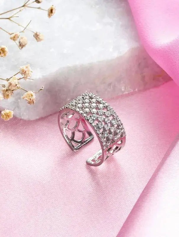 Elegant Crystal Cuff Ring for Women | Adjustable Wide Band Designer Ring Imitation Jewellery | ImiStyleJewellery - Imistyle Jewellery