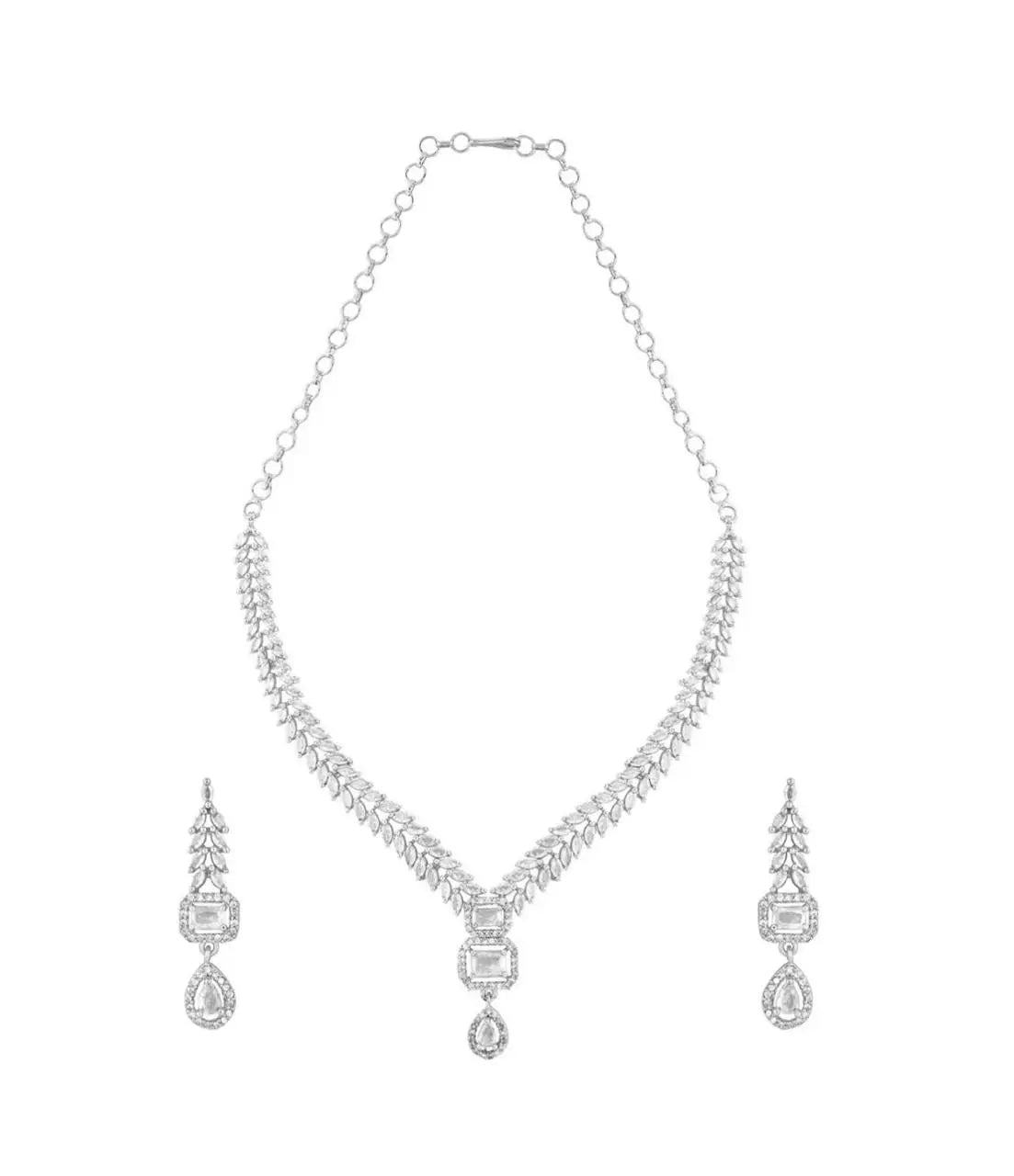 Elegant AD Diamond Necklace Set with Drop Earrings for Women | Party & Wedding Jewellery - Imistyle Jewellery