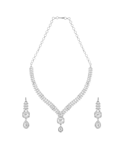 Elegant AD Diamond Necklace Set with Drop Earrings for Women | Party & Wedding Jewellery - Imistyle Jewellery