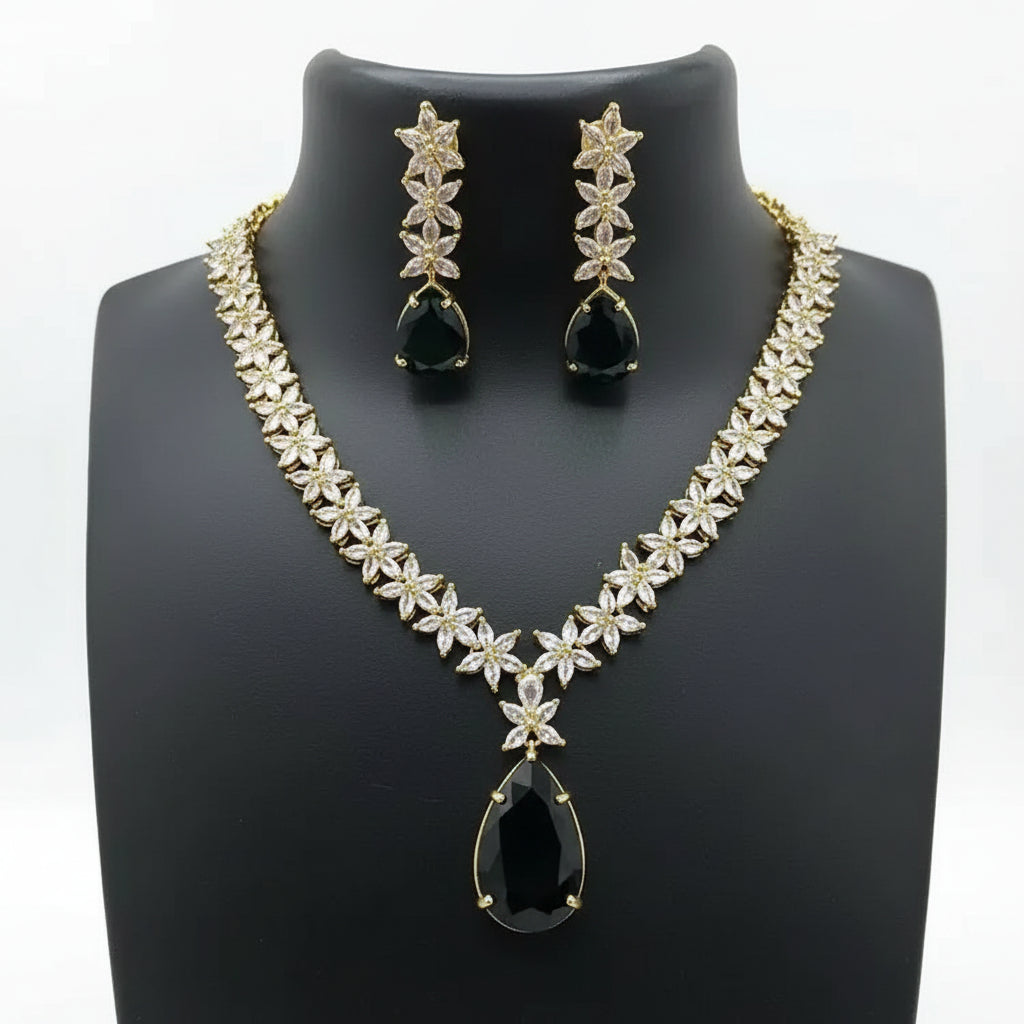 Crystal Floral Necklace Set for Women | Teardrop Pendant Party Wear Jewellery Set Imitation Jewellery | ImiStyleJewellery - Imistyle Jewellery