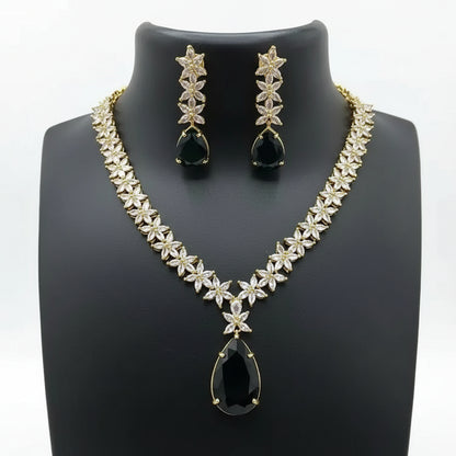 Crystal Floral Necklace Set for Women | Teardrop Pendant Party Wear Jewellery Set Imitation Jewellery | ImiStyleJewellery - Imistyle Jewellery
