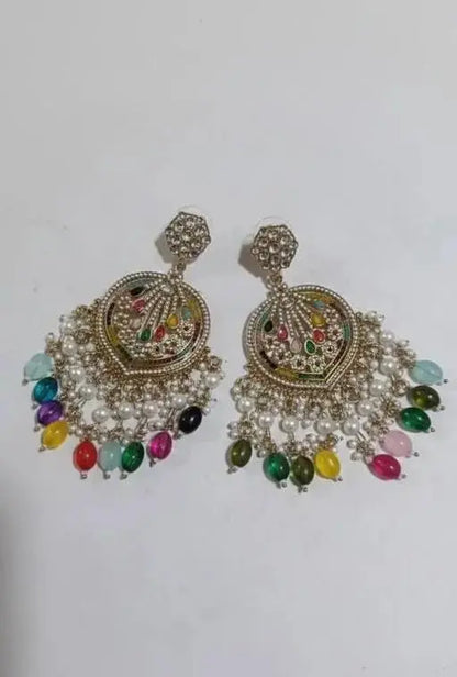 Multicolor Pearl Drop Chandbali Earrings for Women | Traditional Meenakari Style Imitation Jewellery | ImiStyleJewellery - Imistyle Jewellery