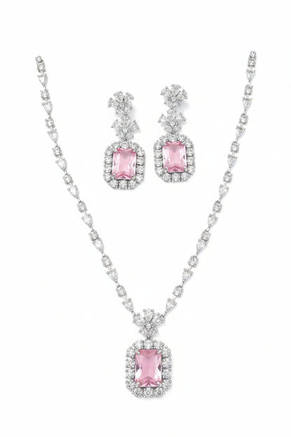 Elegant Yellow Stone Necklace Set for Women | Crystal Square Pendant Earrings Set Imitation Jewellery | ImiStyleJewellery - Imistyle Jewellery
