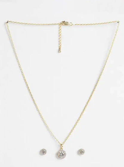 Gold Round Pendant Necklace Set with Stud Earrings | Minimal CZ Diamond Jewellery for Women - Imistyle Jewellery