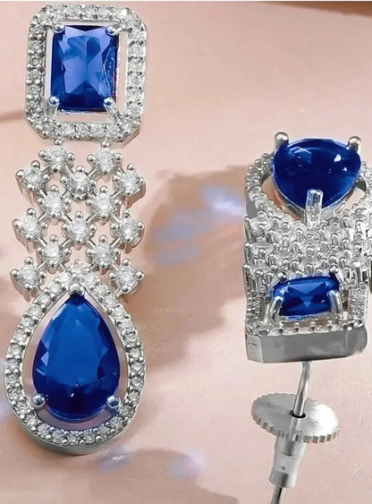 Luxury Blue Sapphire Necklace Set with Earrings for Women | Premium Crystal Jewellery - Imistyle Jewellery