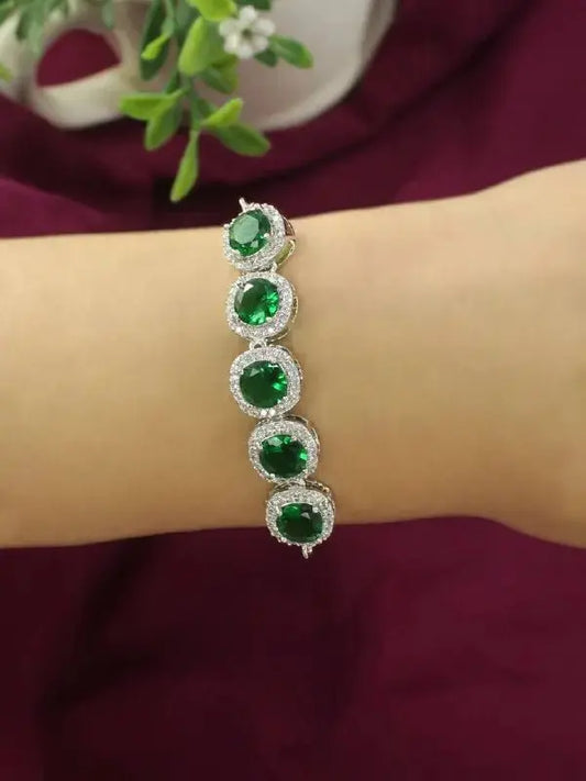 Emerald Green Stone Bracelet for Women | CZ Diamond Adjustable Bracelet - Imistyle Jewellery