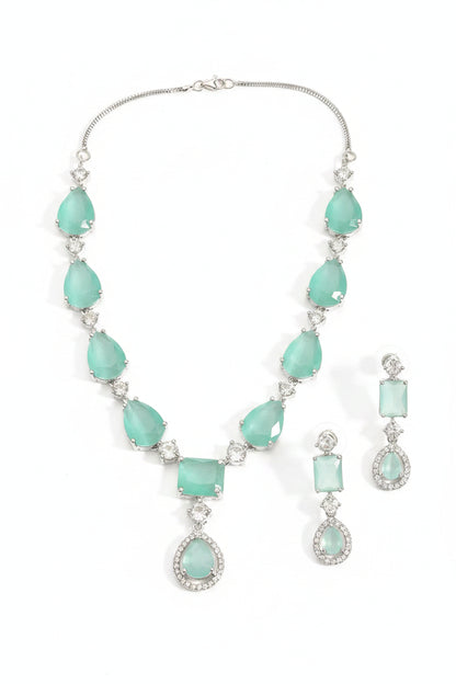 Elegant Mint Green Stone Necklace Set for Women | Crystal Drop Pendant Earrings Set Imitation Jewellery | ImiStyleJewellery - Imistyle Jewellery