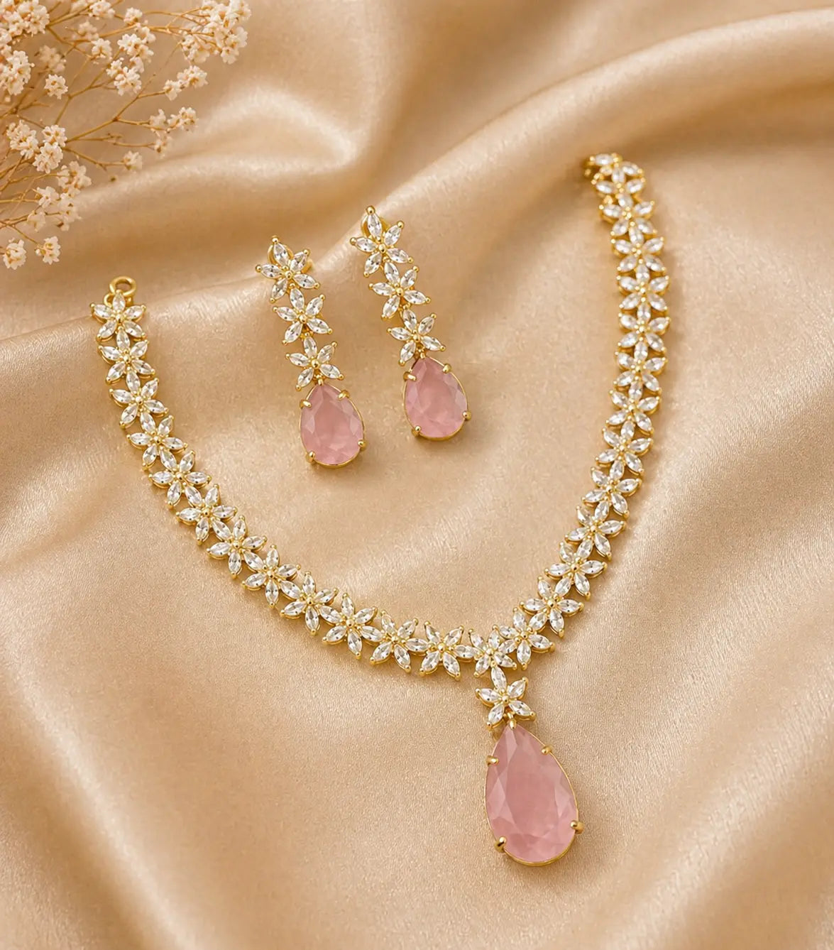 Crystal Floral Necklace Set for Women | Teardrop Pendant Party Wear Jewellery Set Imitation Jewellery | ImiStyleJewellery - Imistyle Jewellery