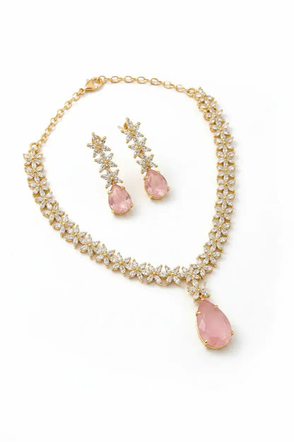 Crystal Floral Necklace Set for Women | Teardrop Pendant Party Wear Jewellery Set Imitation Jewellery | ImiStyleJewellery - Imistyle Jewellery