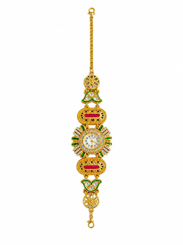 Gold Plated Ethnic Bracelet Watch for Women with Kundan Stones | Designer Jewellery Watch – IMISTYLE - Imistyle Jewellery