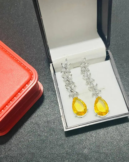 Teardrop Long Dangle Earrings for Women | Elegant Imitation Jewellery Stone Earrings (Red, Pink, Green, Blue, Yellow) – ImistyleJewellery - Imistyle Jewellery