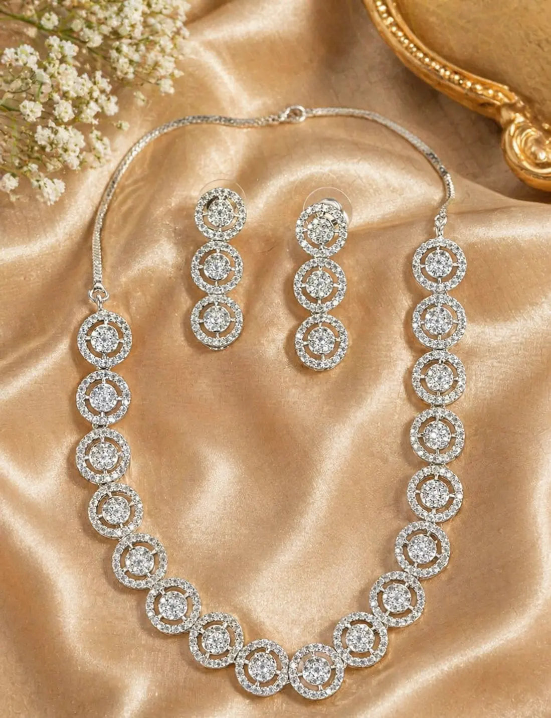 Circular Zircon Necklace Set for Women | Elegant Imitation Jewellery Round Design Necklace with Earrings – ImistyleJewellery - Imistyle Jewellery