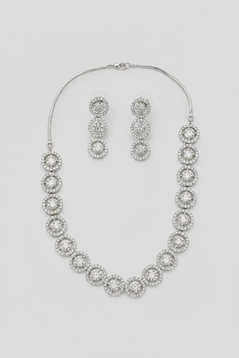 Circular Zircon Necklace Set for Women | Elegant Imitation Jewellery Round Design Necklace with Earrings – ImistyleJewellery - Imistyle Jewellery