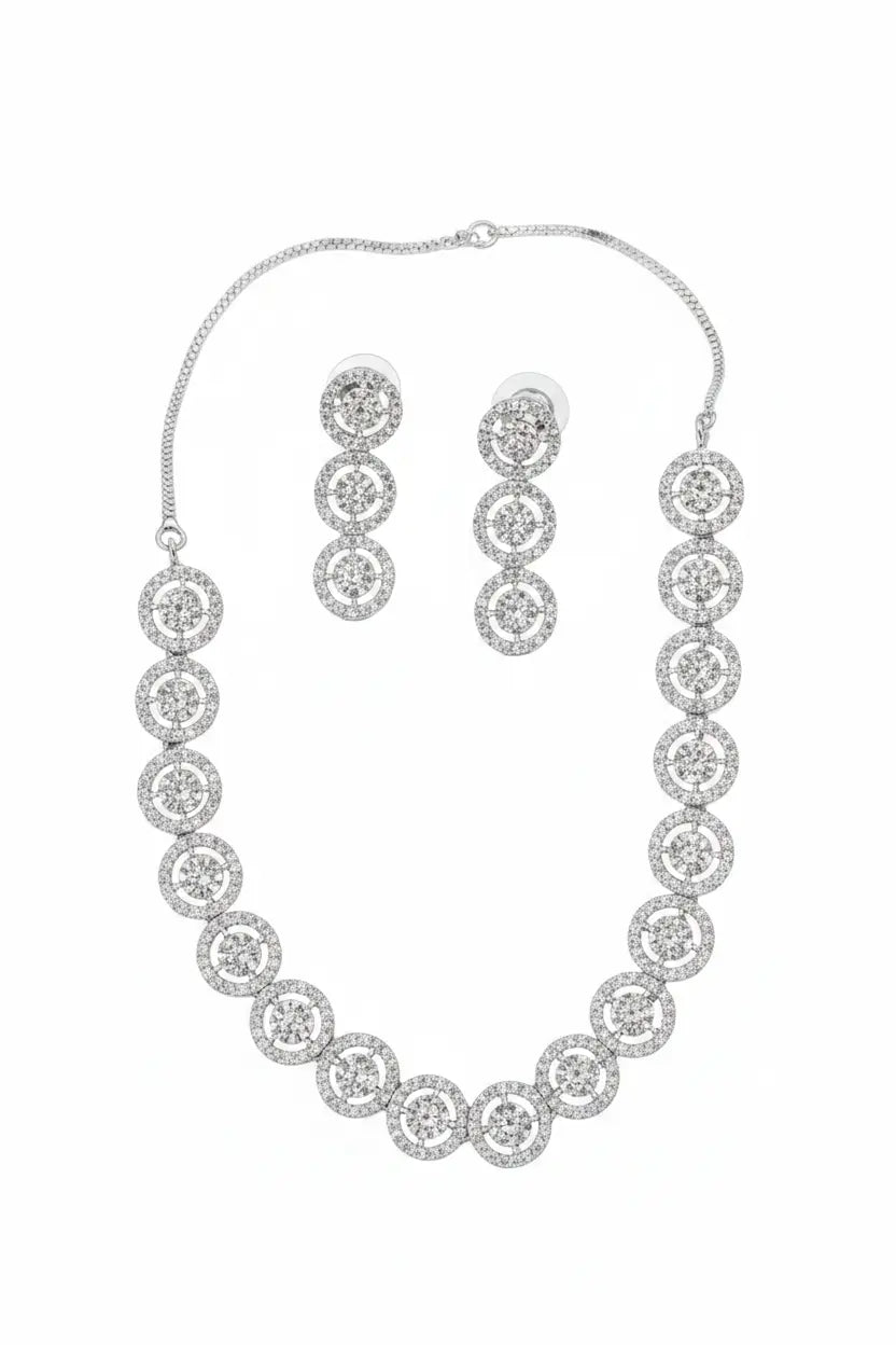 Circular Zircon Necklace Set for Women | Elegant Imitation Jewellery Round Design Necklace with Earrings – ImistyleJewellery - Imistyle Jewellery