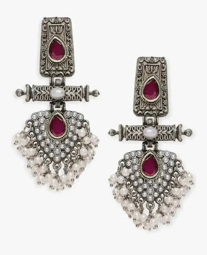 Traditional Green Stone Oxidised Jhumka Earrings for Women | Pearl Drop Ethnic Imitation Jewellery | ImiStyleJewellery - Imistyle Jewellery