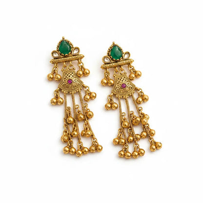 Royal Green Stone Chandbali Tassel Earrings – Premium Imitation Gold Jewellery - Imistyle Jewellery