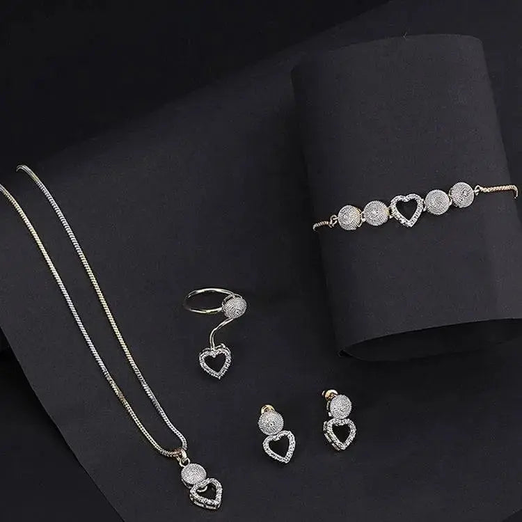 Heart Shape Crystal Jewellery Set for Women | Necklace, Bracelet, Ring & Earrings Combo Imitation Jewellery | ImiStyleJewellery - Imistyle Jewellery
