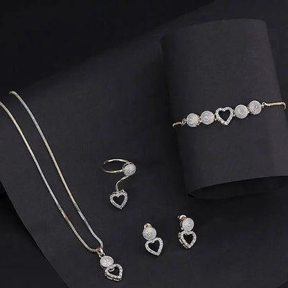 Heart Shape Crystal Jewellery Set for Women | Necklace, Bracelet, Ring & Earrings Combo Imitation Jewellery | ImiStyleJewellery - Imistyle Jewellery