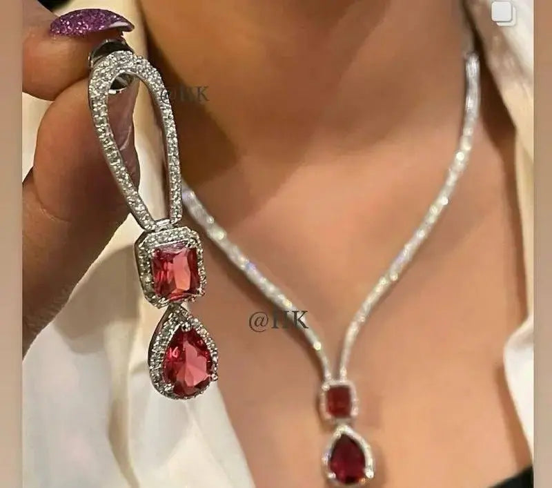 Mint Green Stone Necklace Set for Women | CZ Diamond Pendant & Earrings Set | ImiStyleJewellery - Imistyle Jewellery