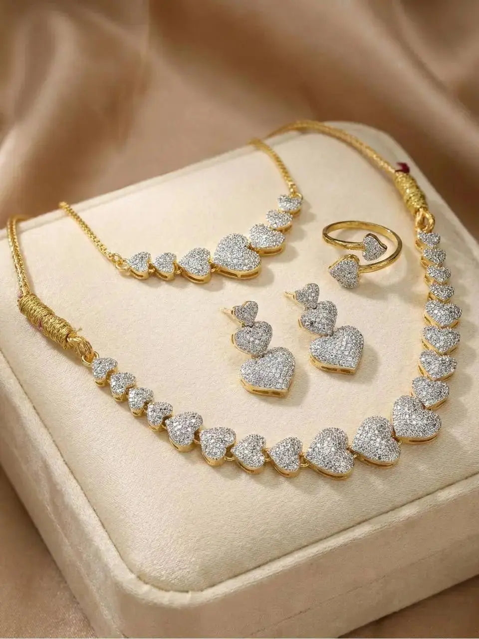Luxury Heart Shape Necklace Set for Women | Crystal Love Design Earrings & Ring Imitation Jewellery | ImiStyleJewellery - Imistyle Jewellery