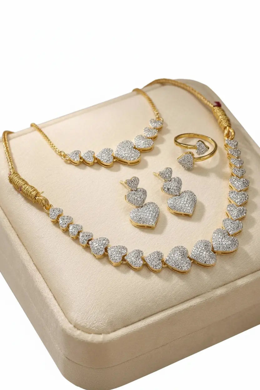 Luxury Heart Shape Necklace Set for Women | Crystal Love Design Earrings & Ring Imitation Jewellery | ImiStyleJewellery - Imistyle Jewellery