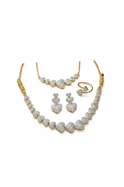 Luxury Heart Shape Necklace Set for Women | Crystal Love Design Earrings & Ring Imitation Jewellery | ImiStyleJewellery - Imistyle Jewellery