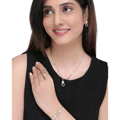 Heart Shape Crystal Jewellery Set for Women | Necklace, Bracelet, Ring & Earrings Combo Imitation Jewellery | ImiStyleJewellery - Imistyle Jewellery