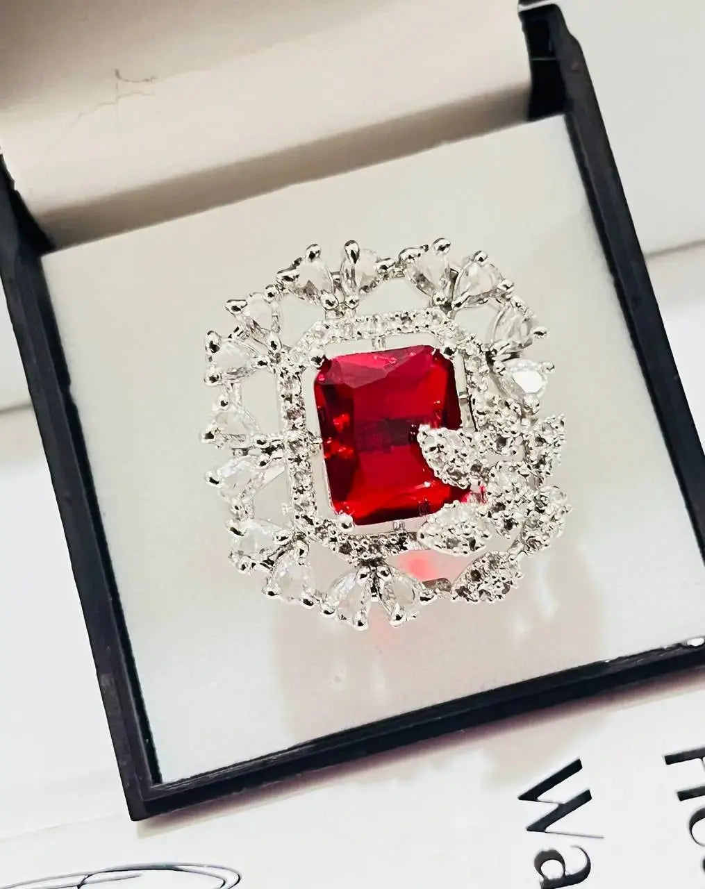 Royal Red Stone Statement Ring for Women | Square Crystal Cocktail Ring Imitation Jewellery | ImiStyleJewellery - Imistyle Jewellery