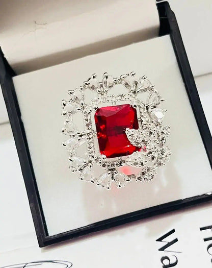 Royal Red Stone Statement Ring for Women | Square Crystal Cocktail Ring Imitation Jewellery | ImiStyleJewellery - Imistyle Jewellery