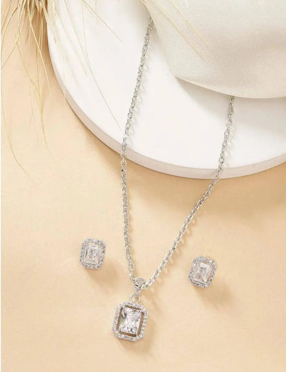 Elegant Crystal Pendant Necklace Set for Women | Square Stone Earrings Necklace Set Imitation Jewellery | ImiStyleJewellery - Imistyle Jewellery