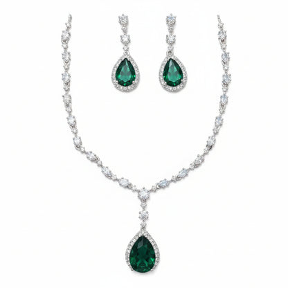 Elegant Emerald Teardrop Necklace Set with Earrings | Minimal Luxury Imitation Jewellery for Women | ImiStyleJewellery - Imistyle Jewellery